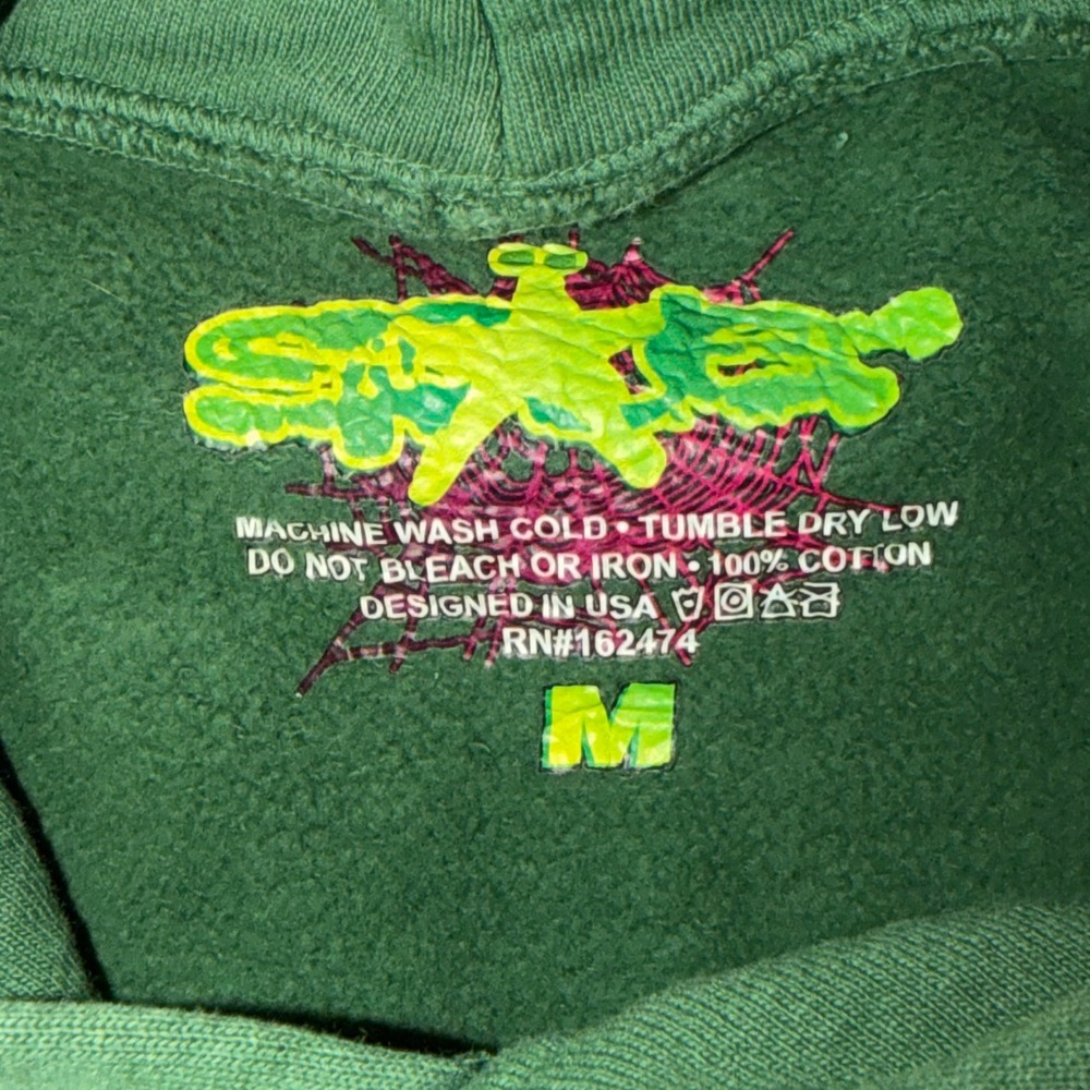 Sp5der Web Hoodie Men Medium Hunter Green Graphic Pullover Streetwear Y2K Star - Picture 3 of 7